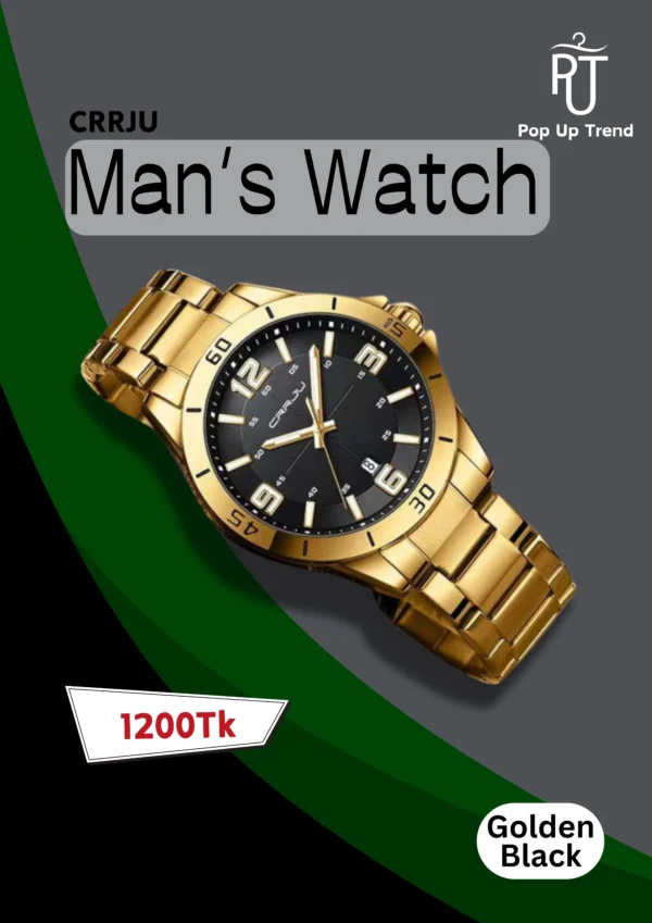 CRRJU 5003 Business Quartz Luminous Hands Watch ( Golden Colour) - Image 2